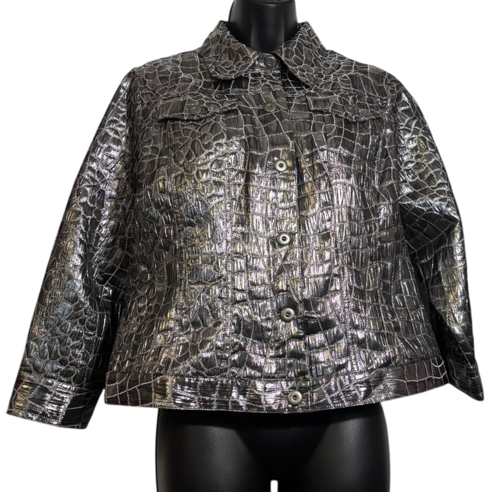 Ruby Rd. Crop Jacket Long Sleeve Silver Metallic … - image 5